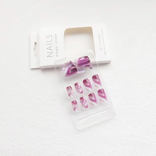 24Pcs Square Press on Nails Medium Fake Nails with Glossy Full Cover style6