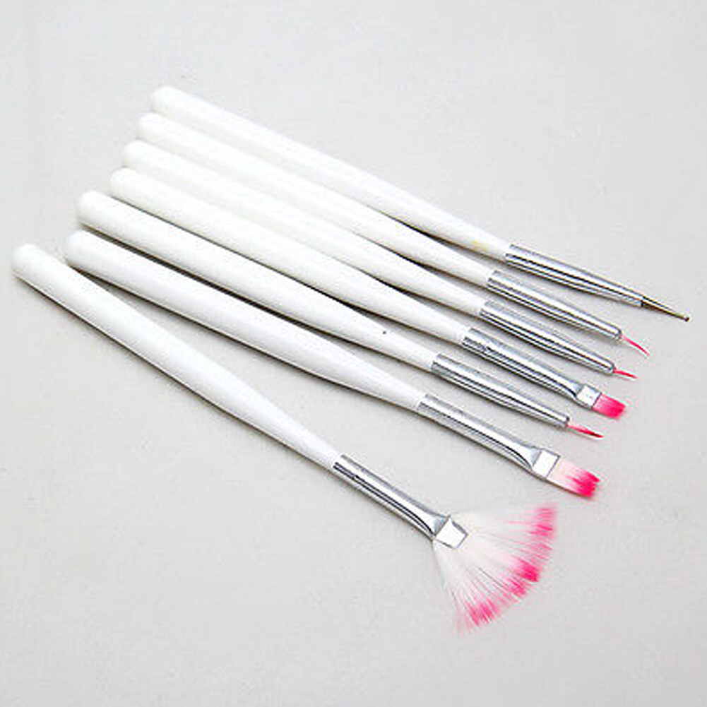 7Pcs White Acrylic Nail Art Pen Tips UV Builder Gel Painting Brush Manicure Set