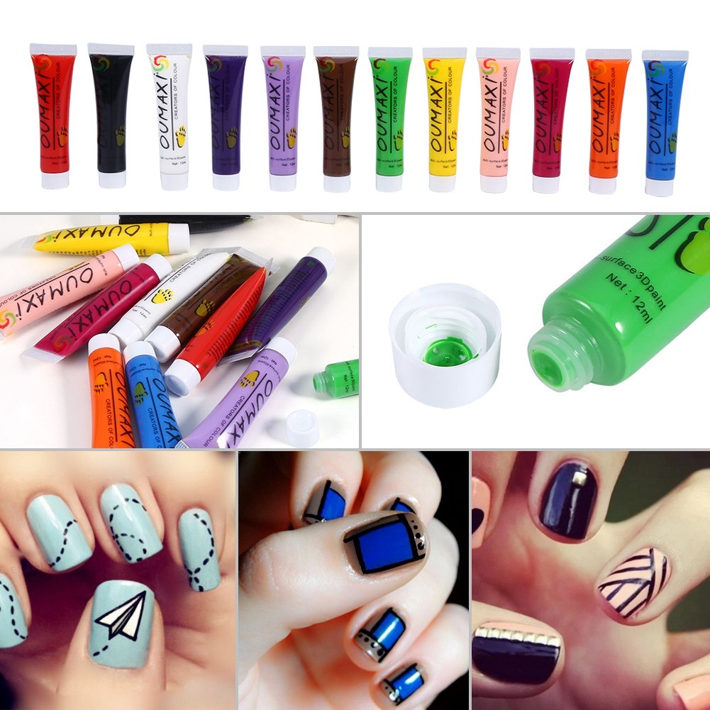 12 Colors Nail Art Acrylic Paint Waterproof Tube Set For DIY Decoration Popular