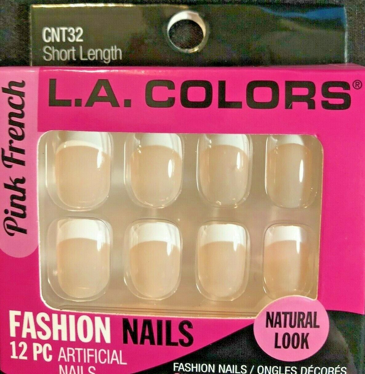 LA COLORS 12 Glue On Nails Short Square Natural Look with White French Tips