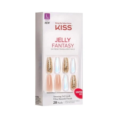 KISS USA Jelly Fantasy Translucent Nails, Jelly Rolls, Long, 28 Nails