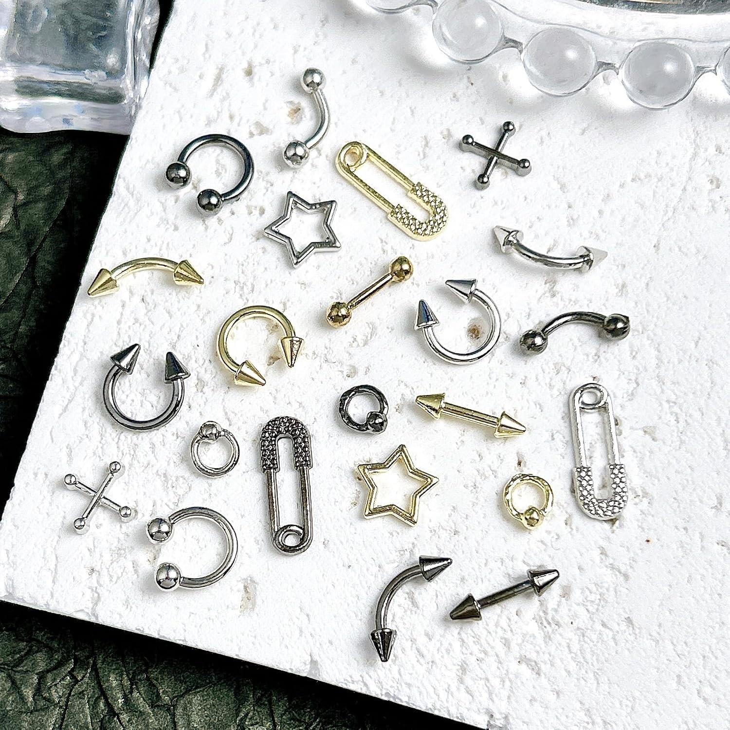 80PCS Metal Piercing Nail Art Charms 3D Gold Silver Alloy Goth Punk Nail