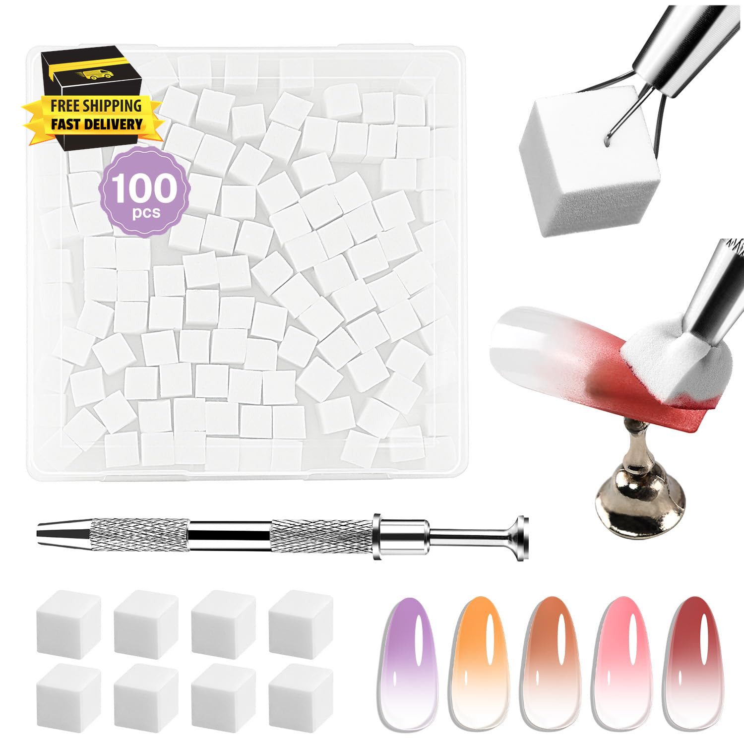 100PCS Soft Nail Sponges Tool with 1PCS Grabbing Pen Professional Accessories Ma
