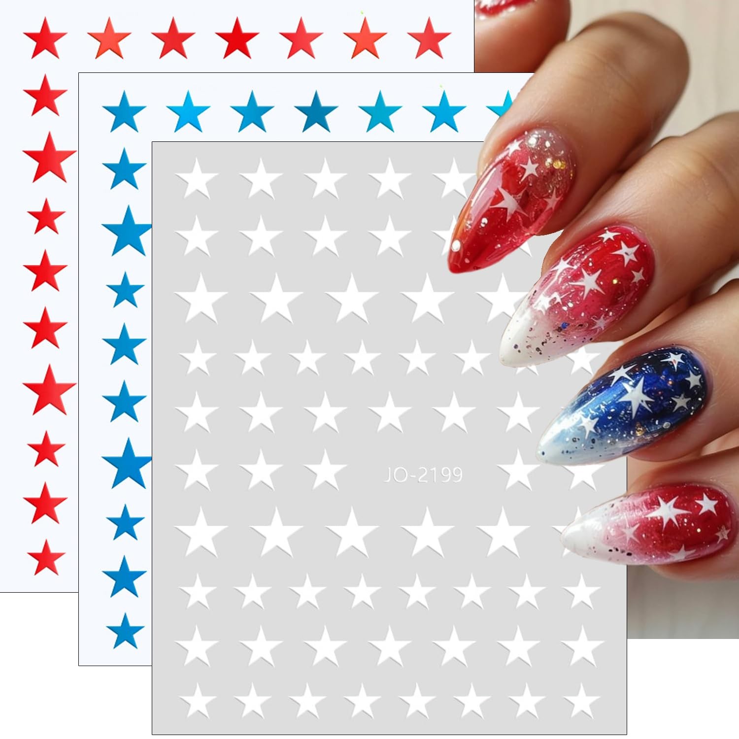 4th of July Nail Art Stickers, 6 Sheets Shiny Star Nail Decals 3D -Adhesive R…