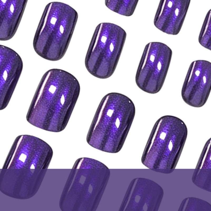 48 Pcs Dark Purple Short Square Press on Nails, Elegant Warm Nude Fake Nails
