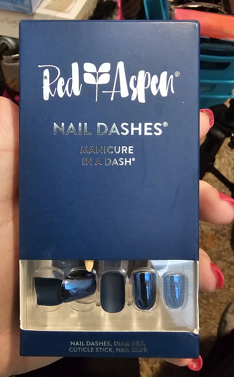 Red Aspen Nail Dashes Suri’s Blue Diamond