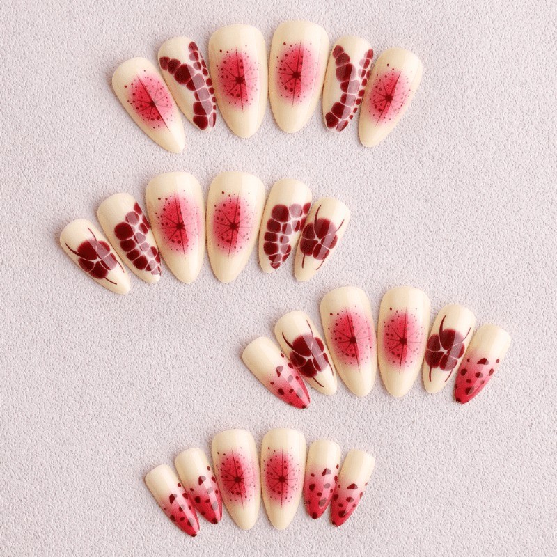 48 Pieces of Pink and White Applied Fake Nails, Removable and Reusable Nail Art