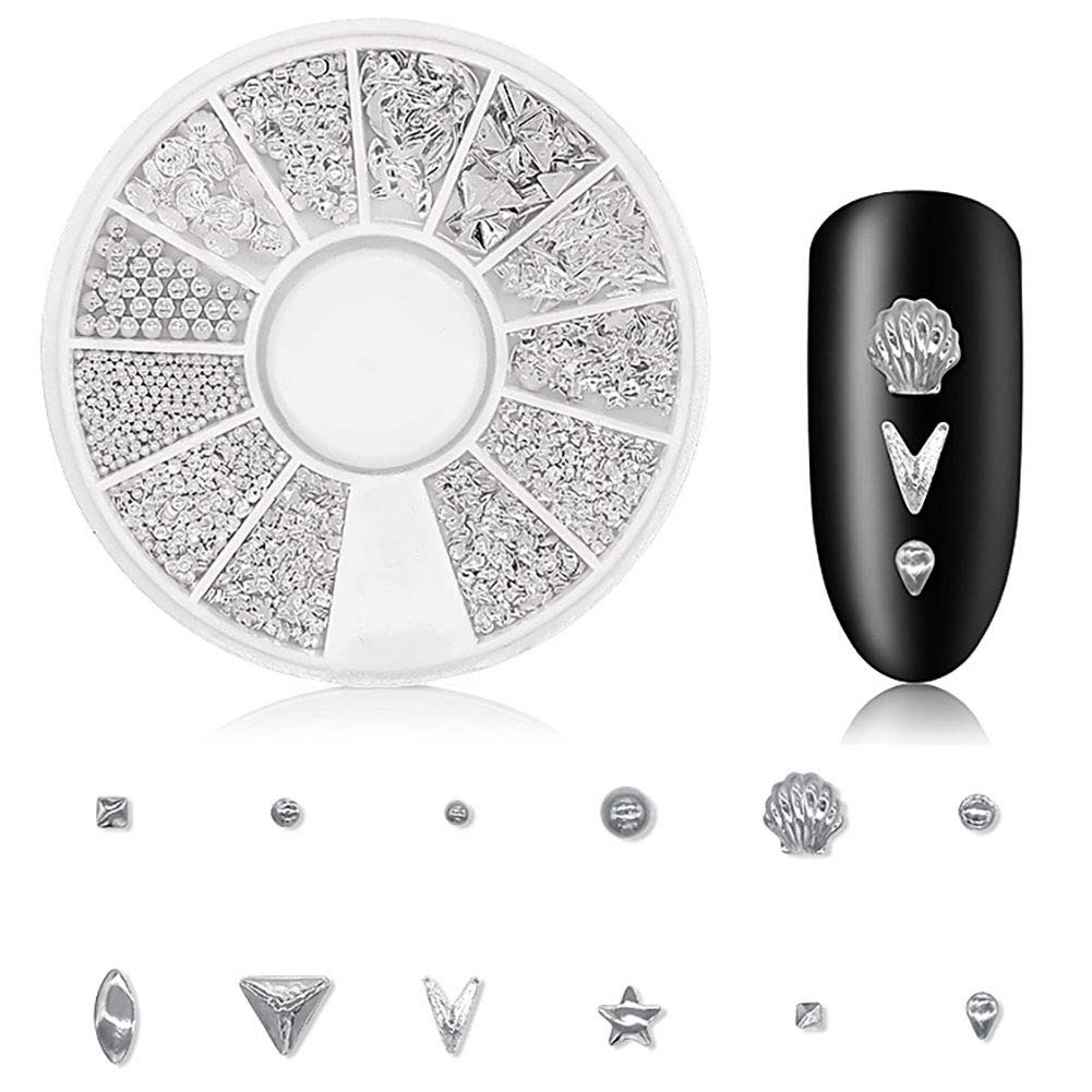 3D Nail Charms Metal Nail Art Studs Gold Nail Jewels Silver Hollow Star Moon She