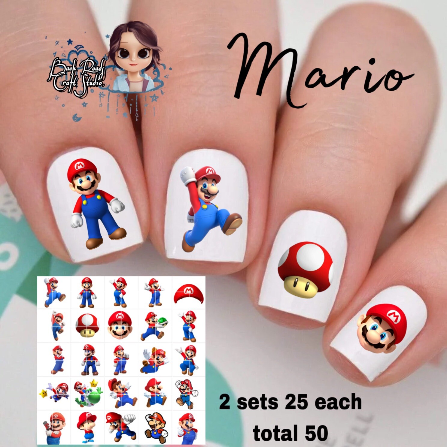 Mario Waterslide Nail Art Decals Set Of 50 Super Mario Bro’s