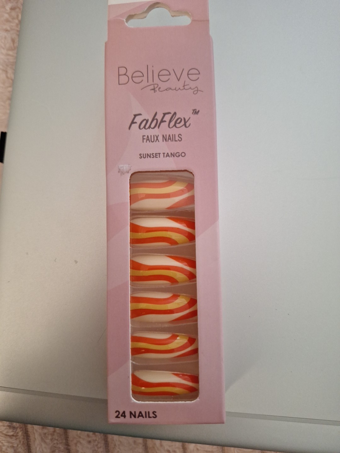 Believe Beauty FabFlex Long Length Faux Nails~Sunset Tango~24CT~ Long Coffin