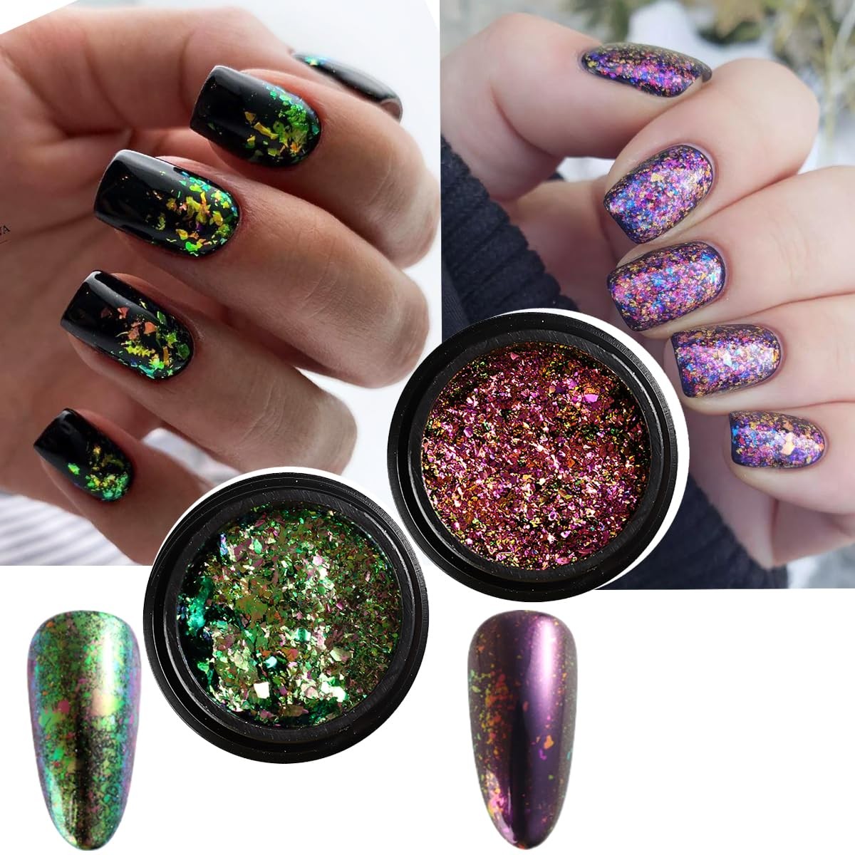 Chrome Nail Powder Set 14 Colors Pink Blue Silver Metallic Effect Mirror Powder