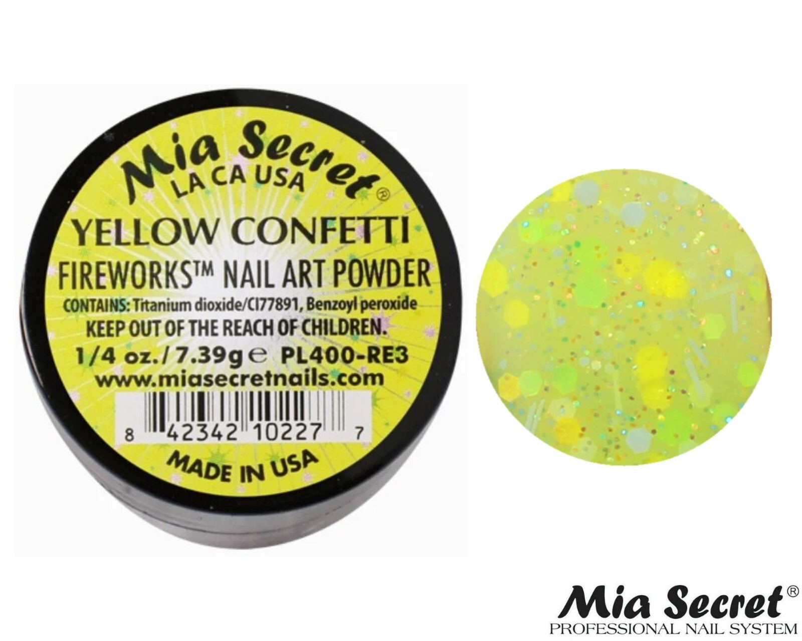 Mia Secret Nail Art Powder Fireworks Collection – 1/4 oz (YELLOW CONFETTI)