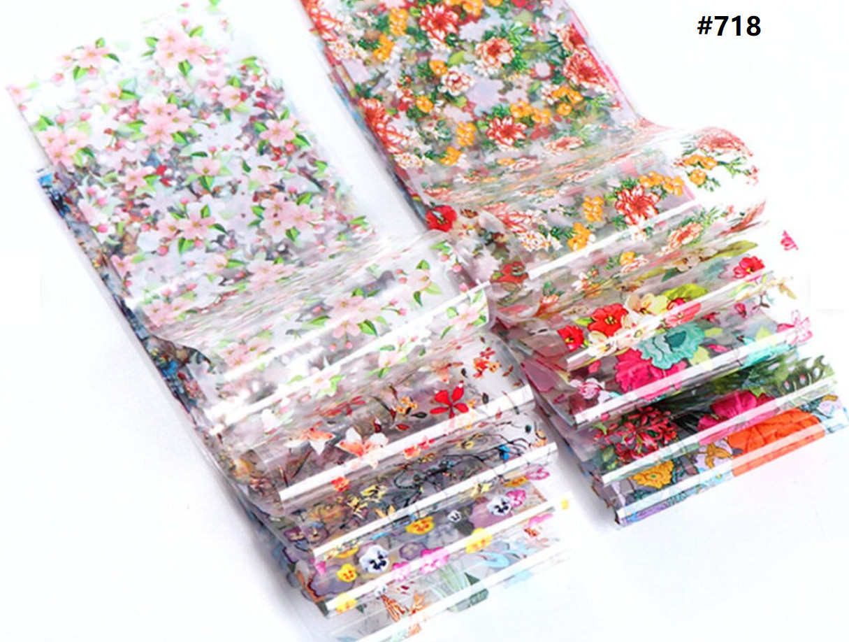 10Pcs Flower and Leaf Nail Art Holographic Foil Sticker Transfer Manicure 718