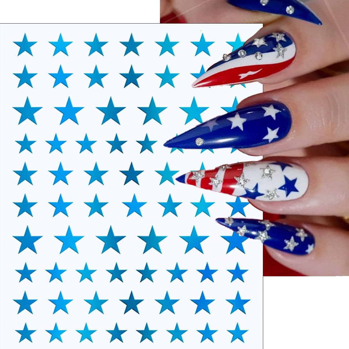 4th of July Nail Art Stickers, 6 Sheets Shiny Star Nail Decals 3D -Adhesive R…