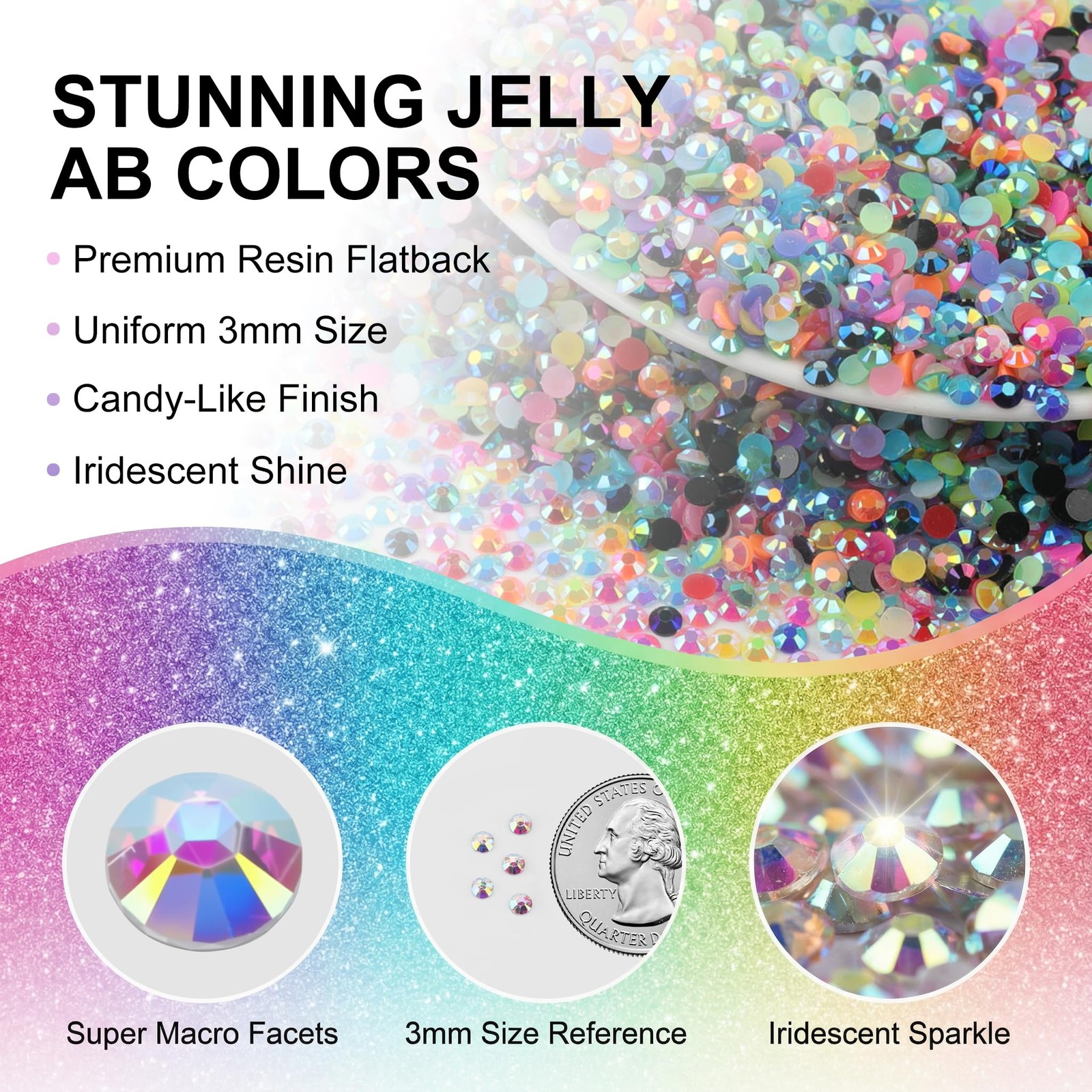 40000Pcs 3MM Rhinestones for Bedazzling, Bedazzler Kit Gems Stones Jelly