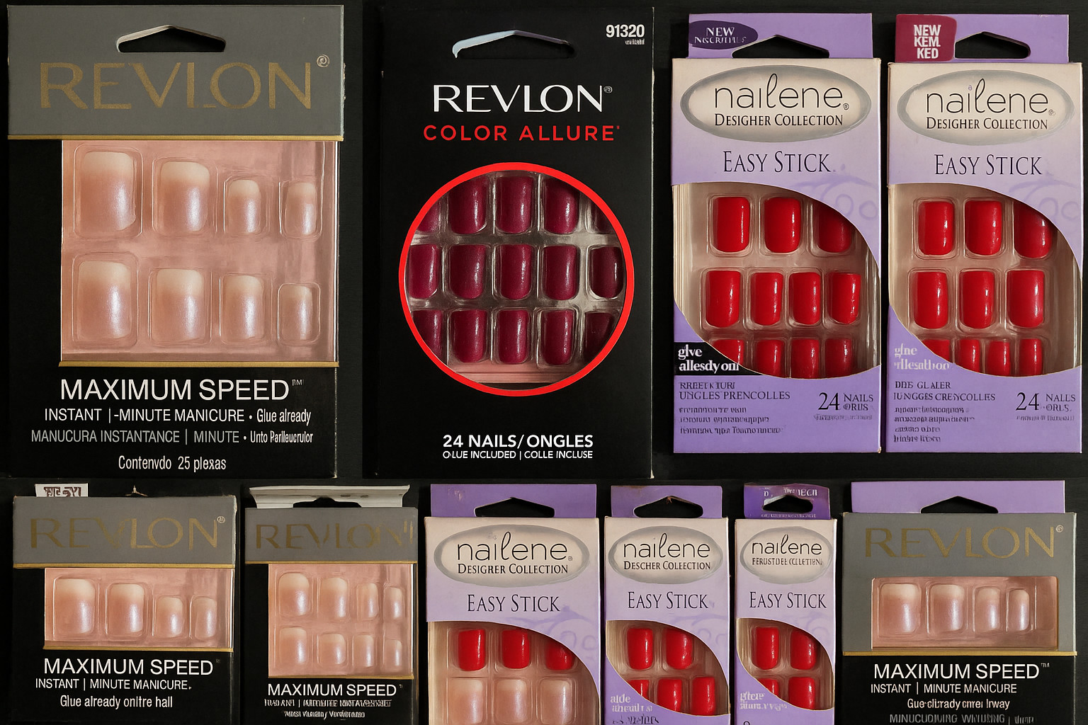 Vintage Press-On Acrylic Nails – Revlon & Nailene – Lot of 7 Sets – New