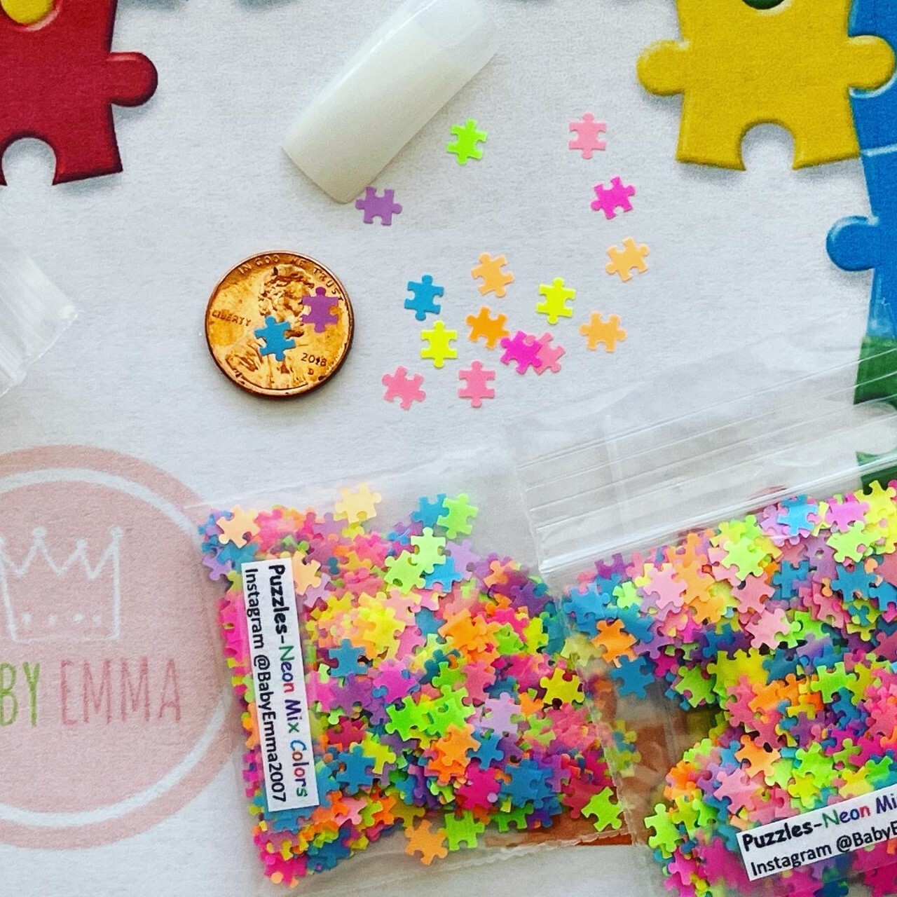 Solvent Resistant Puzzles Shaped (Neon Mixed) 5mm Glitter-Nail Art Acrylic Gel