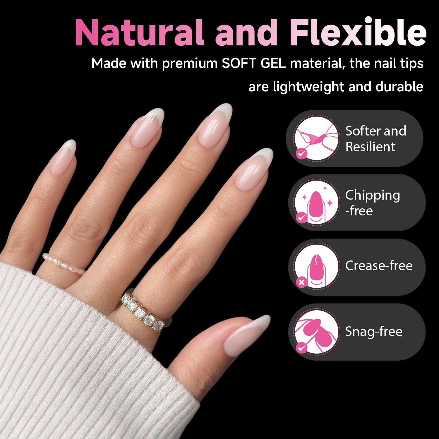 Long-Lasting 504 Full Coverage Almond Nail Tips – Soft Gel, Easy Application