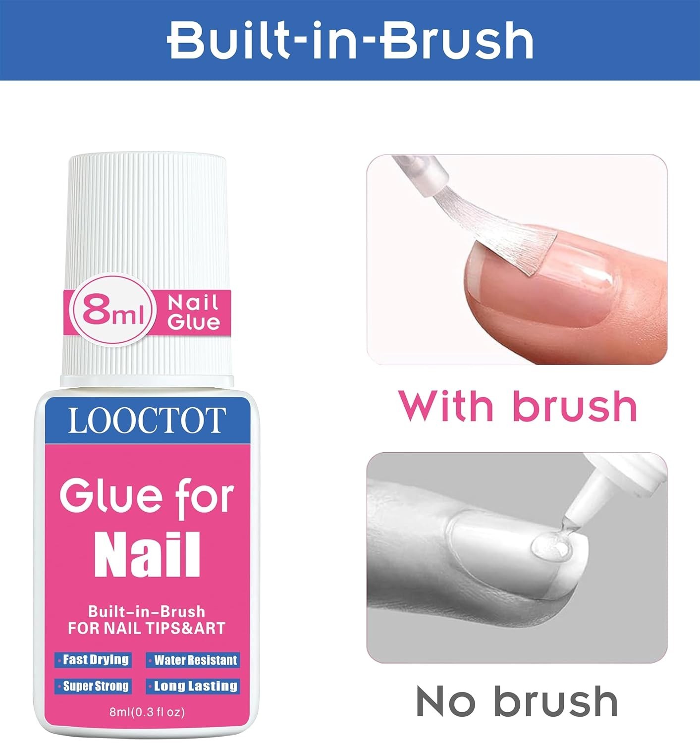 Super Strong Nail Cement 8ml*2 for Acrylic & Press On Nails – Waterproof Formula