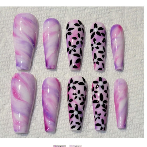 Tye Dye Rainbow watercolor marble 90s y2k floral flower press on nails coffin