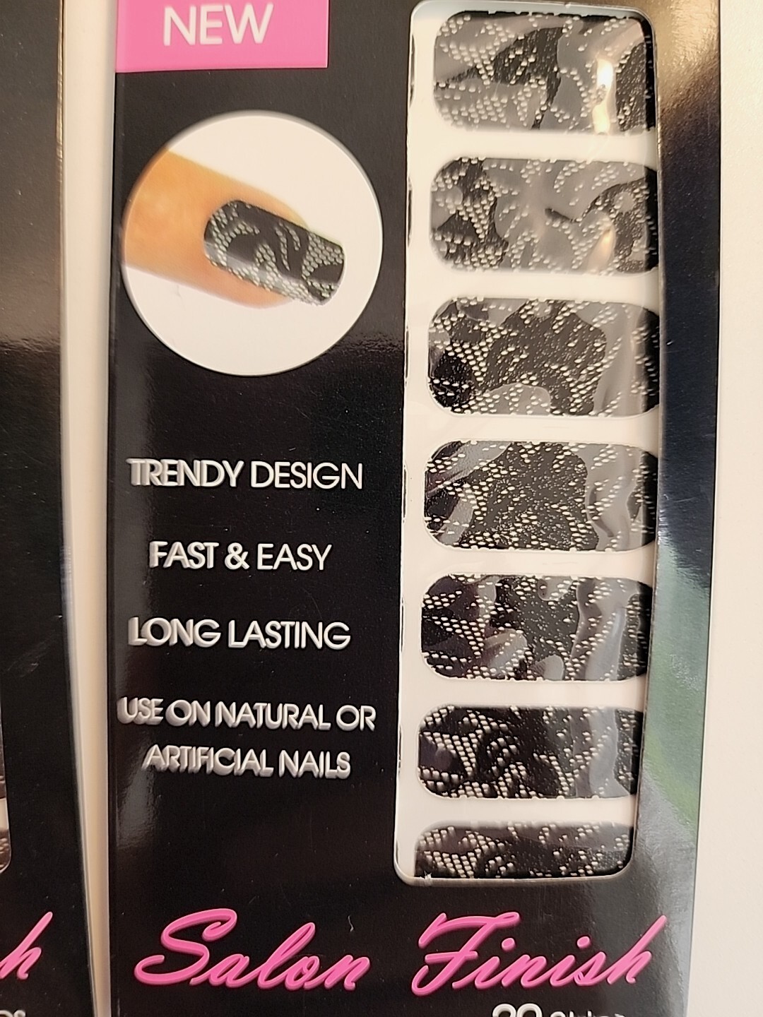 Lot Of 2 Cala Nail Strips. Black Lace, Oblong, Single Use. #86856