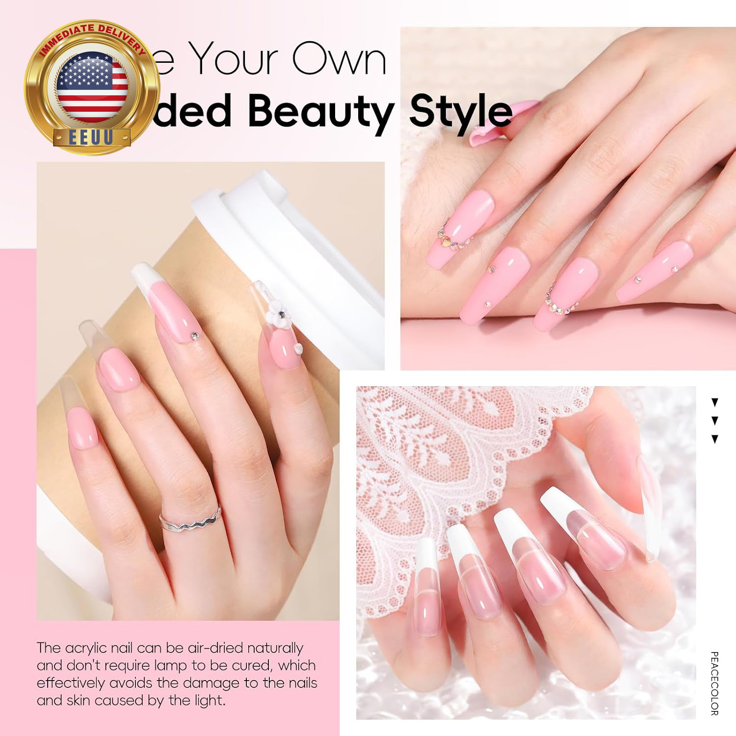 Acrylic Nail Kit ,Clear White Pink 15G Acrylic Powder and 60Ml Liquid Set Brush
