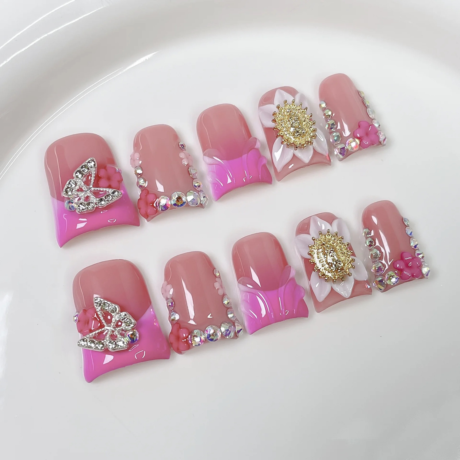 10pcs Handmade Press on Nails Art Simple White French Short Fake Nail Wearable