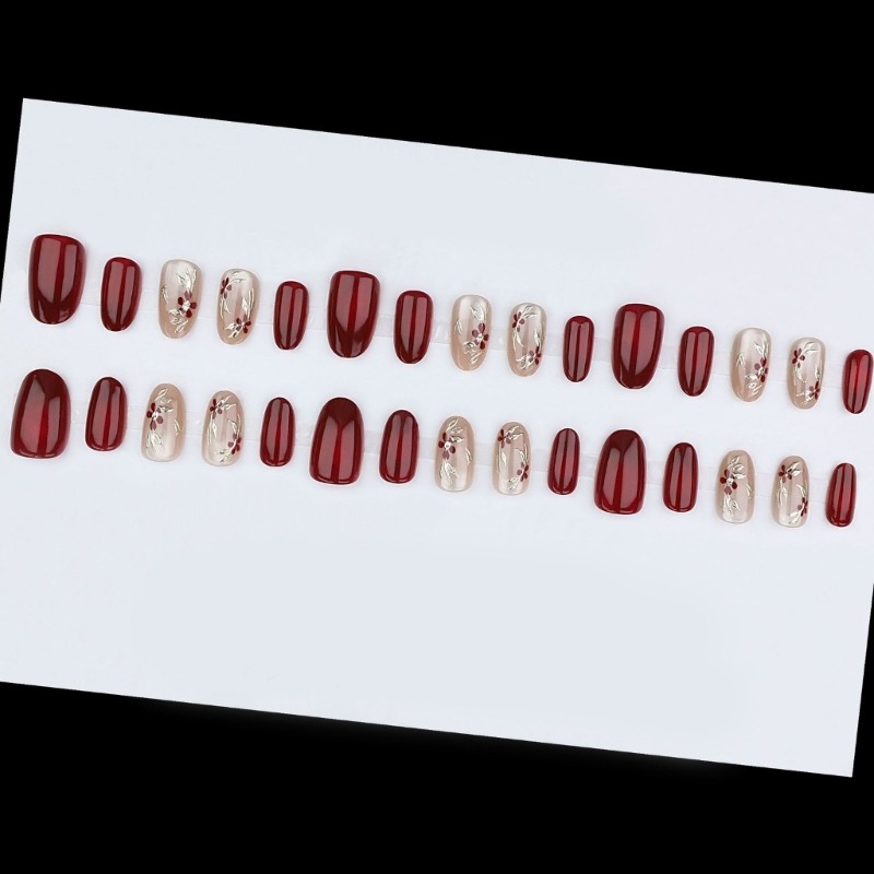 False Nail Certified Safe Wine Red Cats Eye Shimmers Effect Artificial Nail