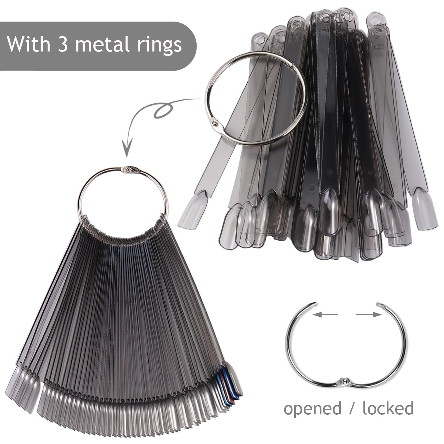 150pcs Nail Swatch Sticks With Ring, Ballerina Square Oval Nail Color Swatche…