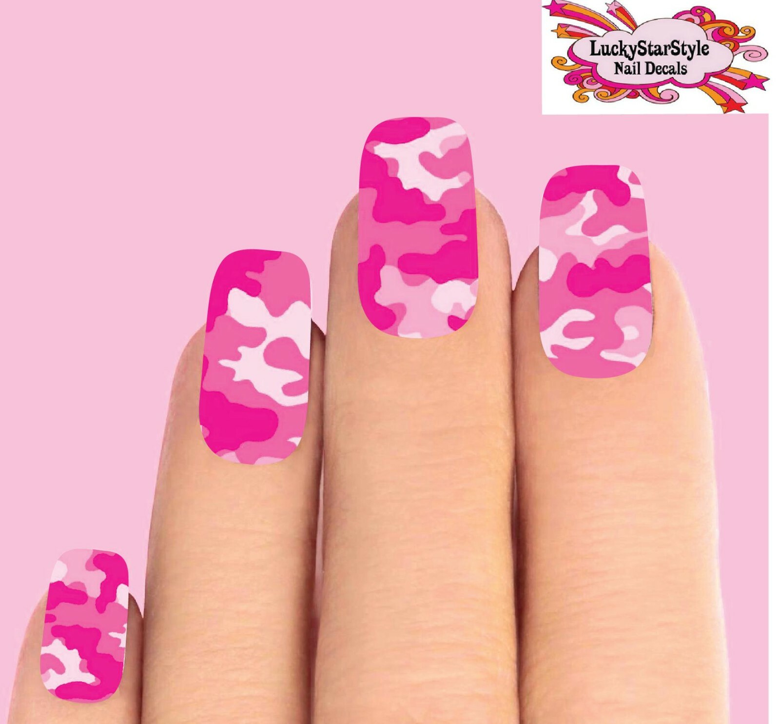 Waterslide Full Nail Decals Set of 10 – Pink Camo Camouflage