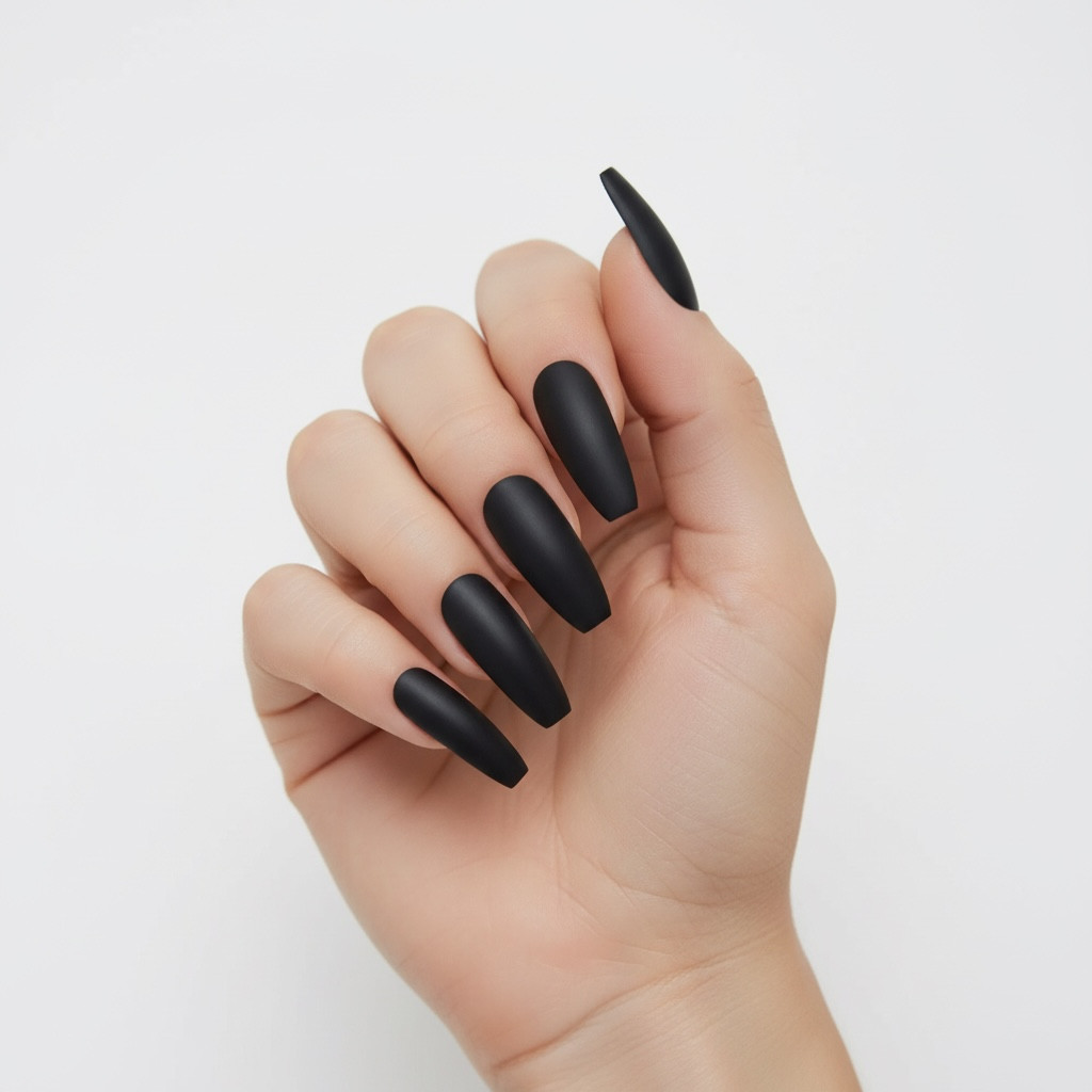 Black Matte Halloween Design Coffin Ballerina Extra Long Press On False Nails