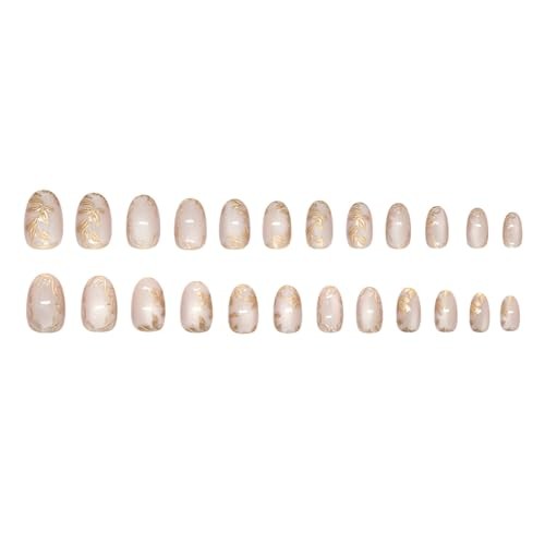 Fall Gold Leaf Press On Nails Round Short Nude 24 Pieces (Pack of 1) QH-1895
