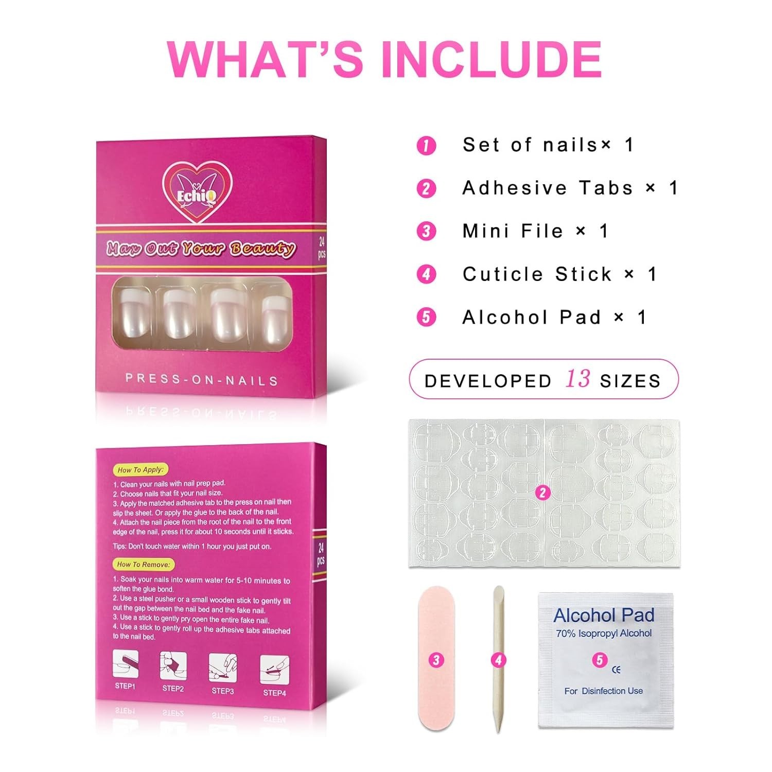 Elegant Pearl Shine Pink Fake Nails – 24 Glossy French Tips for Effortless Style