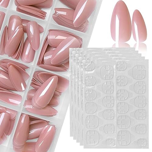 240pc Nude Almond Press on Nails Medium Fake Nails Nude Glue on Jelly Nude