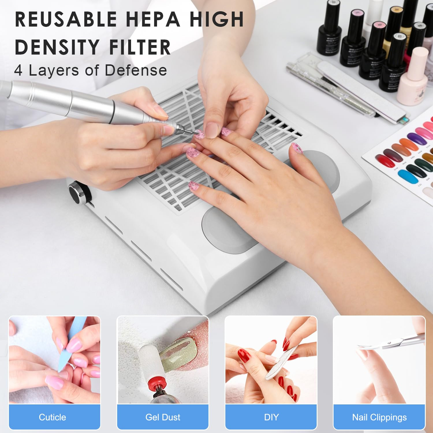Nail Dust Collector Vacuum 80W Adjustable Power Suction Nail Dust Cleaner Machi