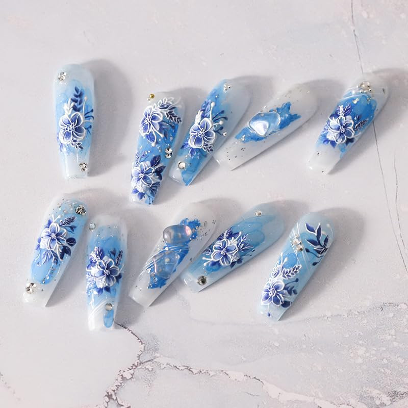5D Embossed Nail Stickers Flower Nail Art Stickers Decals Self-Adhesive Floral N