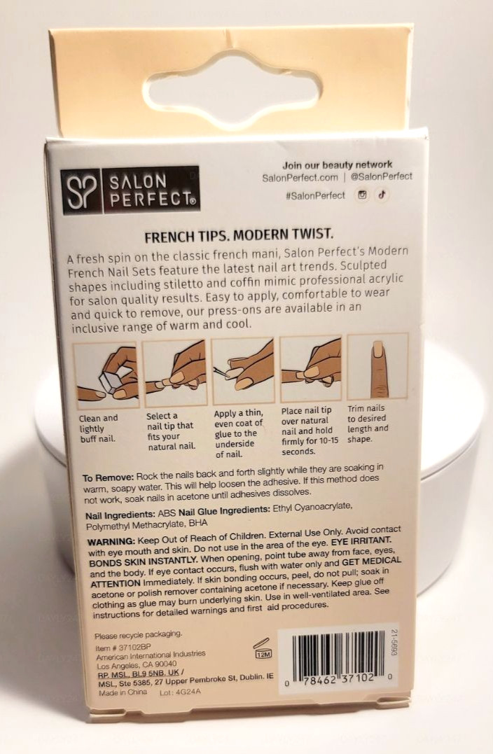 Salon Perfect Modern French Press On Nails Squoval Warm Pink Gloss 24 Pc NEW