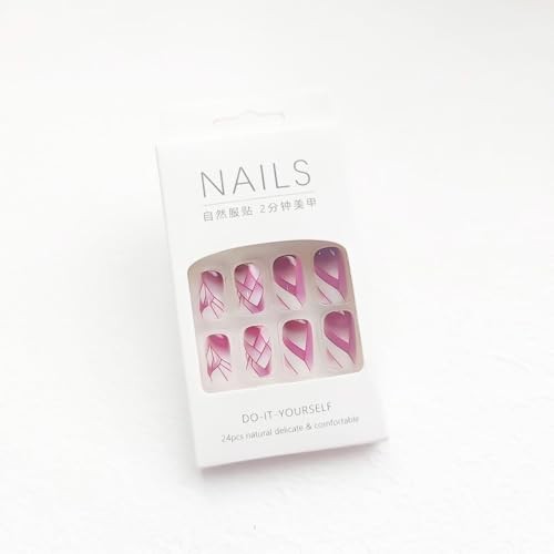 24Pcs Square Press on Nails Medium Fake Nails with Glossy Full Cover style6