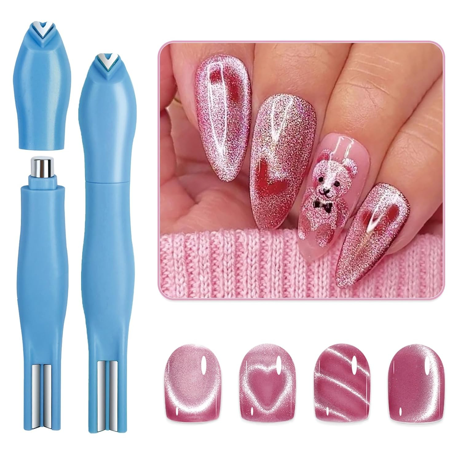 3 in 1 Cat Eye Magnet for Nails, Upgraded Nail Magnet Pen with Strong Magnet for