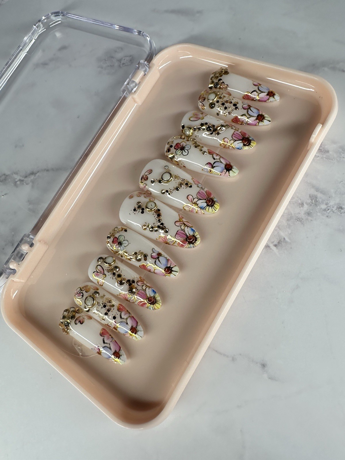 Handmade Custom Press On Nails, Long Almond Size Medium