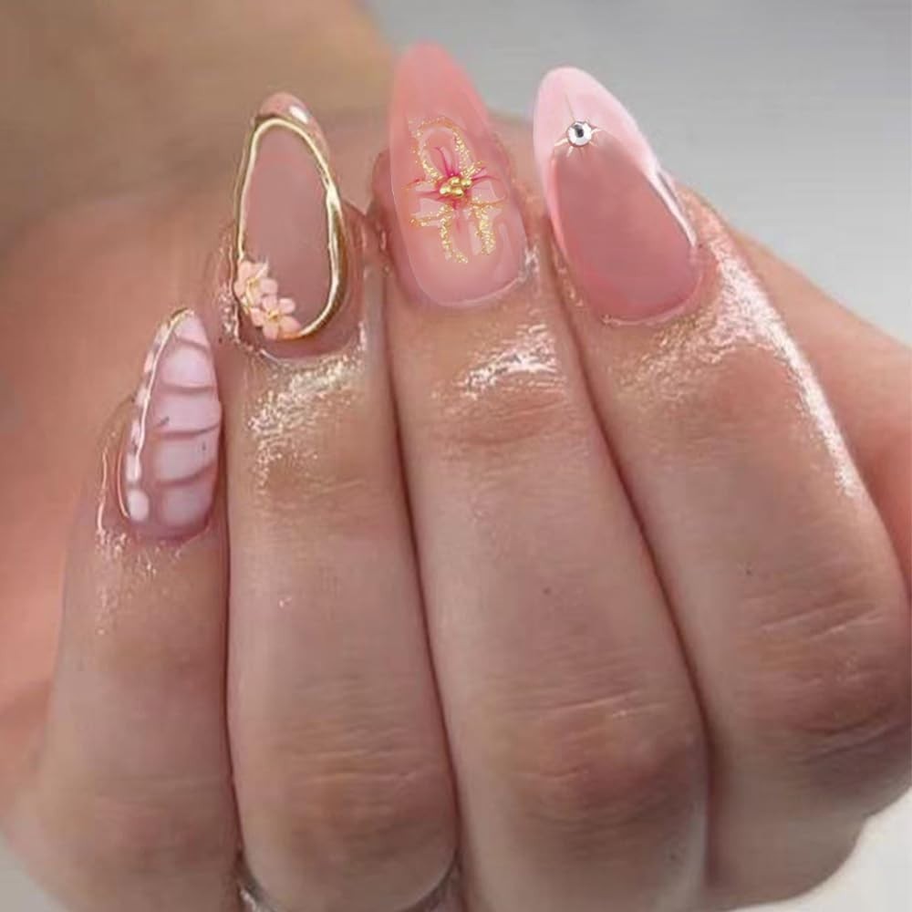 Secret Lives Glossy Reusable Pink Color with Flower Snake Art & 3D 24 set