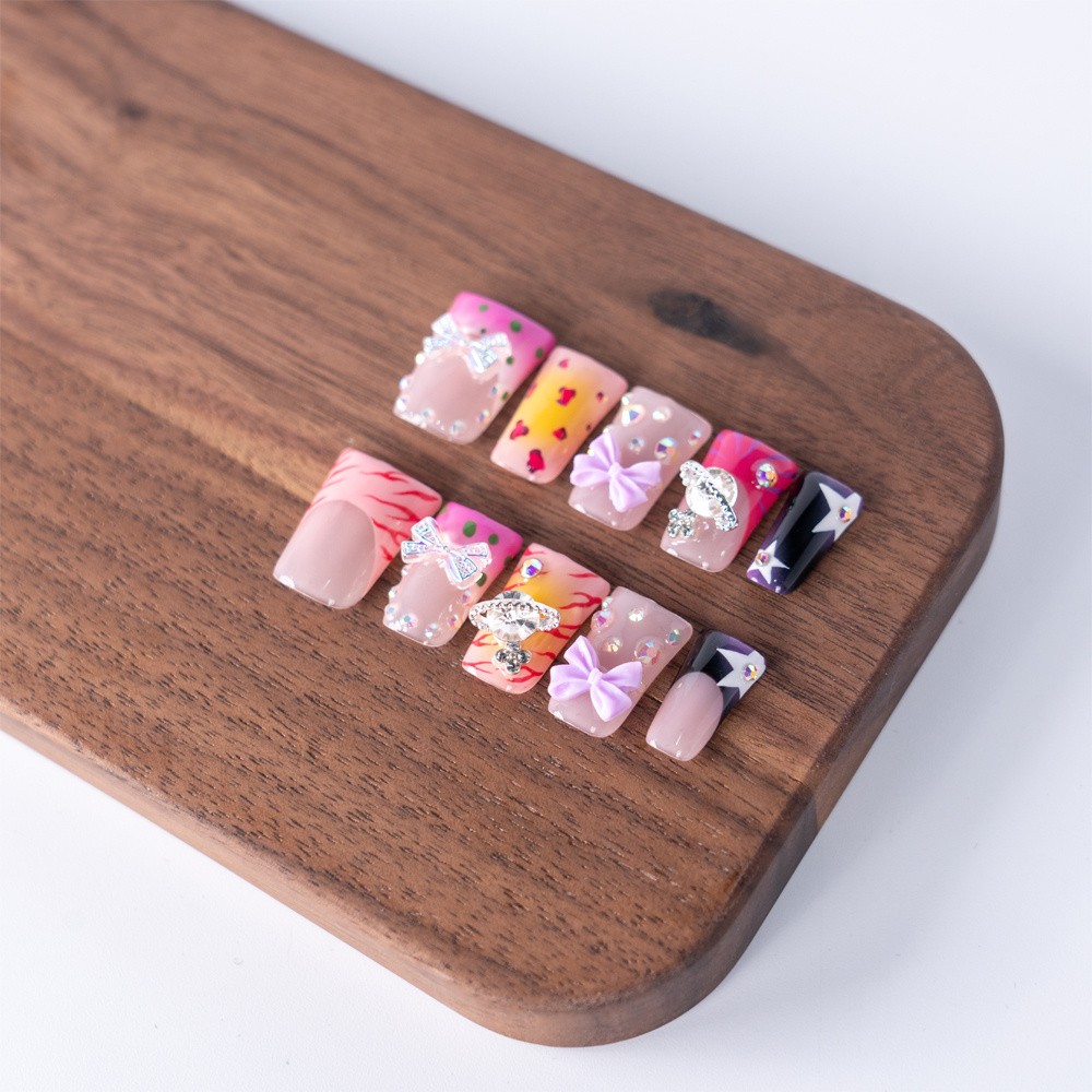 Handmade Press On Nails High Quality Y2K Bow Duckbill Square Fake Nails Gift