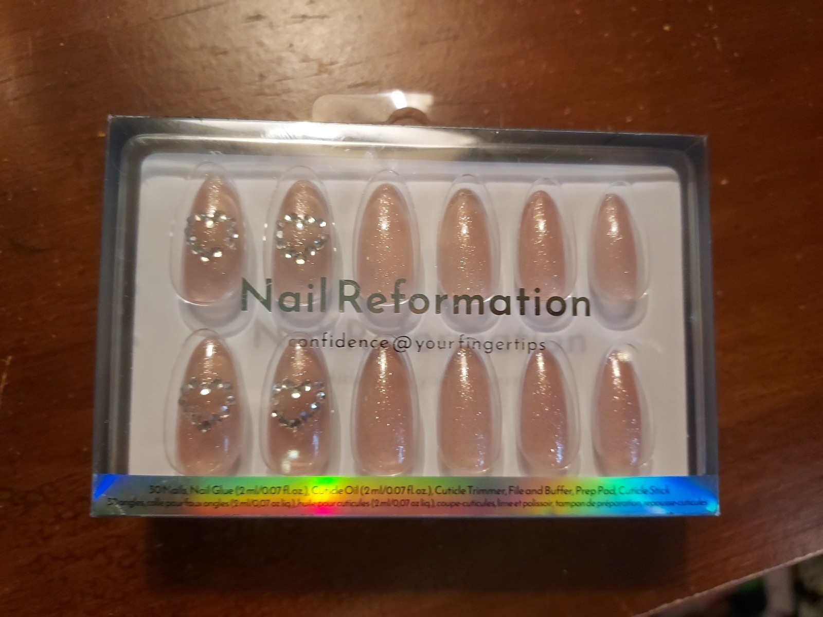 Reformation Nails Pink Pearl Medium Almond Glitter & Crystal 30 Nails New in Box