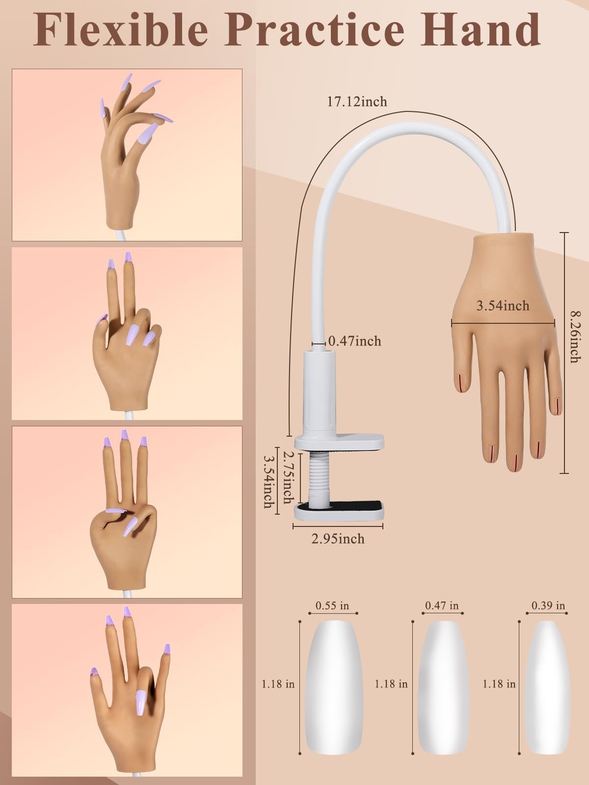 Yokilly Practice Hand for Acrylic Nails,Silicone Nail Length: 3.2Mm, Brown