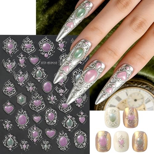 5D Nail Stickers Gold Silver Self-Adhesive Embossed Retro Royal Court Style