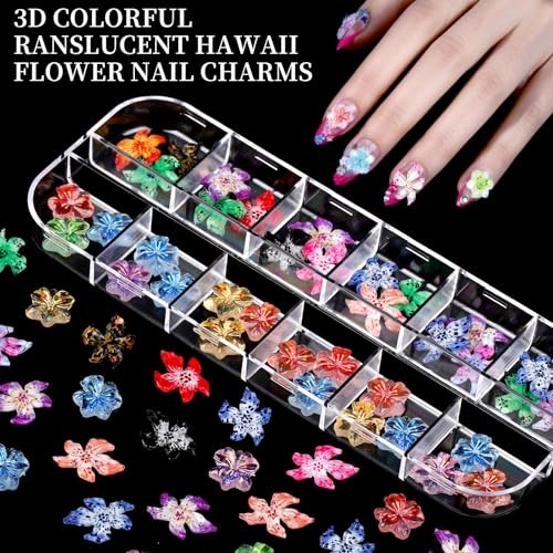 Nail Charms, 8-Box Nail Pink flower petal/clear bubble bead/orange 3D flower