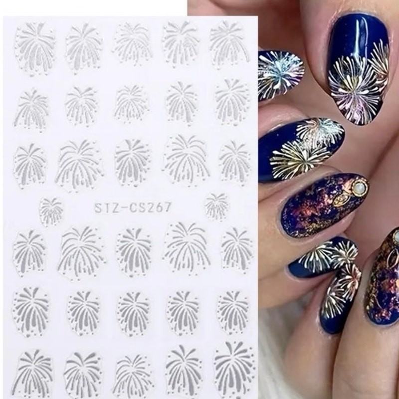 NEW 8 Sheets Colorful Firework Nail Stickers for Nail Art 3D Self-Adhesive