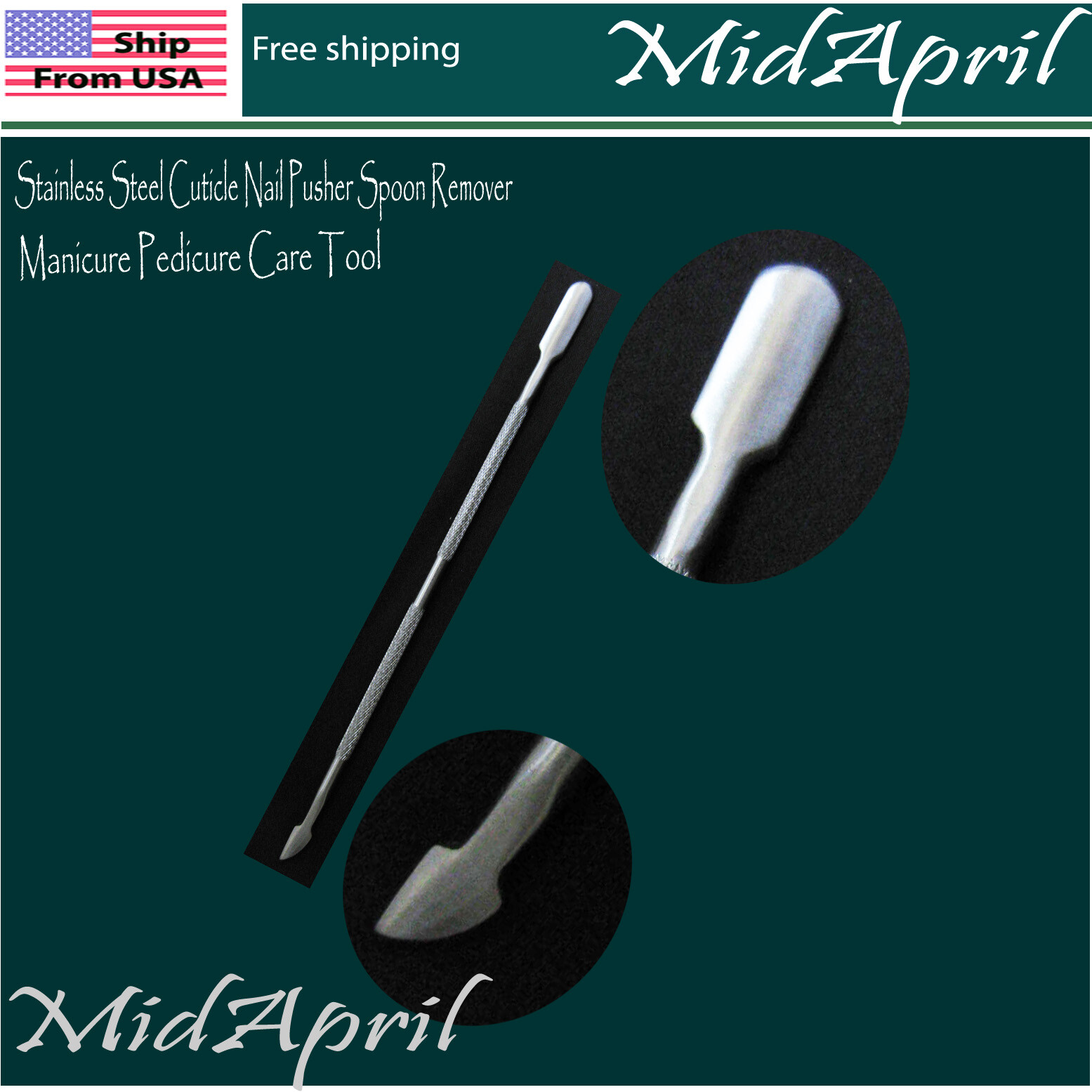 Stainless Steel Cuticle Nail Pusher Spoon Remover Manicure Pedicure Care Tool