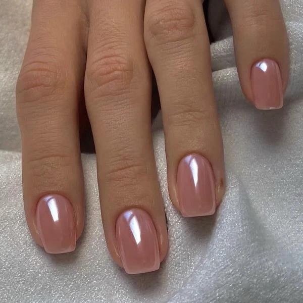 Square Pink Chrome Press On Nails | Glossy Mirror Shiny Elegant False Nails
