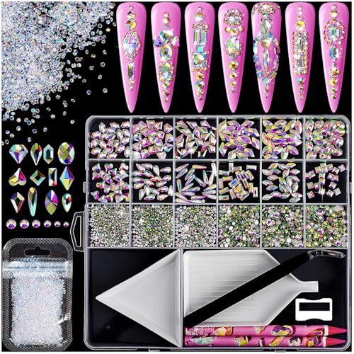 8000pcs Nail Gems and Rhinestones for Nails Art, 240 Shaped Glass AB Crystals